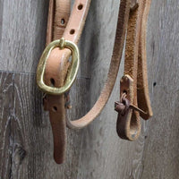 Hvy Harness Leather Headstall, horse hair tassels, Pr Split Reins *xc/vgc, mnr scuffs, stains, rubs, dents & scraped edges
