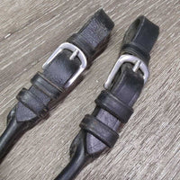 Rolled Rubber Lined Reins, buckles *gc/fair, dirty, rubber: peeling, sticky, unglued, threads & frays
