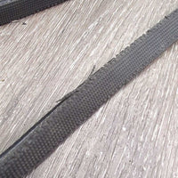 Rolled Rubber Lined Reins, buckles *gc/fair, dirty, rubber: peeling, sticky, unglued, threads & frays
