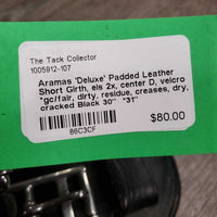 'Deluxe' Padded Leather Short Girth, els 2x, center D, velcro *gc/fair, dirty, residue, creases, dry, cracked
