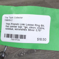 Thin French Link Loose Ring Bit, flat center bar *gc, clean, stains, residue, scratches
