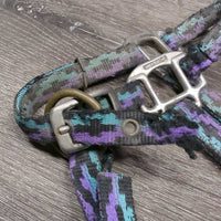 Thick Nylon Halter, adj x 2 *fair, unstitched, trimmed/frayed end, dirty, rusty, stains, older, rubs
