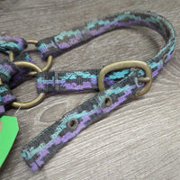 Thick Nylon Halter, adj x 2 *fair, unstitched, trimmed/frayed end, dirty, rusty, stains, older, rubs
