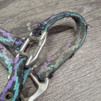 Thick Nylon Halter, adj x 2 *fair, unstitched, trimmed/frayed end, dirty, rusty, stains, older, rubs
