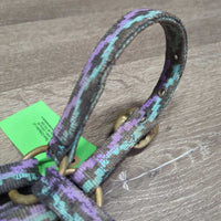 Thick Nylon Halter, adj x 2 *fair, unstitched, trimmed/frayed end, dirty, rusty, stains, older, rubs
