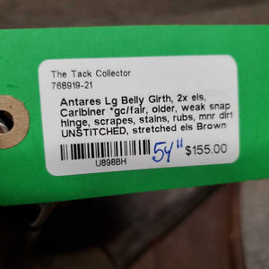 Lg Belly Girth, 2x els, Caribiner *gc/fair, older, weak snap hinge, scrapes, stains, rubs, mnr dirt, UNSTITCHED, stretched els