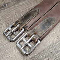Narrow Padded Leather Girth, 1x els *gc, older, dirt, stains, residue, rubs, faded, mnr worn els edges
