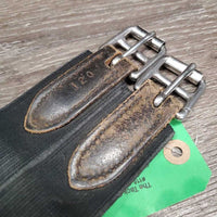 Narrow Padded Leather Girth, 1x els *gc, older, dirt, stains, residue, rubs, faded, mnr worn els edges
