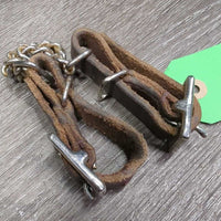 Thick Leather Western Chin - Curb Strap, Double Chain, Buckles *gc, rusty, mnr dirt, rubs & scrapes
