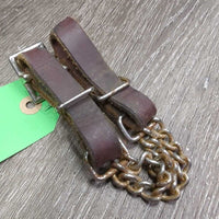 Thick Leather Western Chin - Curb Strap, Double Chain, Buckles *gc, rusty, mnr dirt, rubs & scrapes
