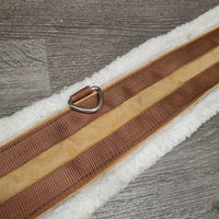 Wide Thin Cotton & Fleece Girth, 2x els, D Ring *fair, clean, older, v.thin & holey edges, threads, frays, hairy, shrunk, stains, v.rusty
