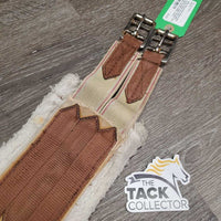 Wide Thin Cotton & Fleece Girth, 2x els, D Ring *fair, clean, older, v.thin & holey edges, threads, frays, hairy, shrunk, stains, v.rusty
