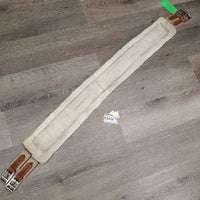 Wide Thin Cotton & Fleece Girth, 2x els, D Ring *fair, clean, older, v.thin & holey edges, threads, frays, hairy, shrunk, stains, v.rusty
