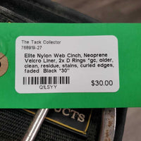 Nylon Web Cinch, Neoprene Velcro Liner, 2x D Rings *gc, older, clean, residue, stains, curled edges, faded
