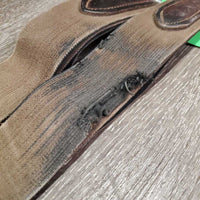 Large Belly Girth, 2x els, Caribiner *gc/fair, v.torn els, scrapes, scuffs, creases, cracked edges, rubs, stains, o lder
