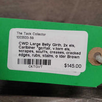 Large Belly Girth, 2x els, Caribiner *gc/fair, v.torn els, scrapes, scuffs, creases, cracked edges, rubs, stains, o lder

