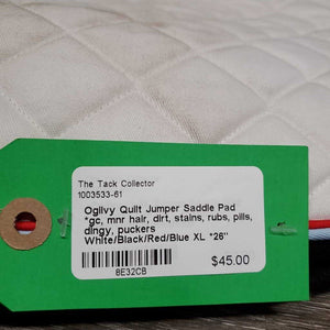 Quilt Jumper Saddle Pad *gc, mnr hair, dirt, stains, rubs, pills, dingy, puckers