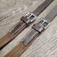 Pr Narrow Cotton Web Draw Reins, leather Buckle - loop ends *vgc/gc, clean, mnr dirt?residue
