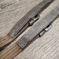 Pr Narrow Cotton Web Draw Reins, leather Buckle - loop ends *vgc/gc, clean, mnr dirt?residue
