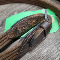 Pr Narrow Cotton Web Draw Reins, leather Buckle - loop ends *vgc/gc, clean, mnr dirt?residue
