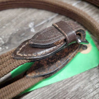 Pr Narrow Cotton Web Draw Reins, leather Buckle - loop ends *vgc/gc, clean, mnr dirt?residue
