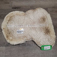 Quilt Sheepskin Half Pad, rolled edge *gc/fair, dirt, stains, dingy, puckers, cut tabs, clumpy, pills, torn edges
