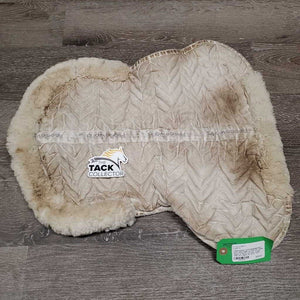 Quilt Sheepskin Half Pad, rolled edge *gc/fair, dirt, stains, dingy, puckers, cut tabs, clumpy, pills, torn edges