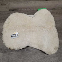 Quilt Sheepskin Half Pad, rolled edge *gc/fair, dirt, stains, dingy, puckers, cut tabs, clumpy, pills, torn edges
