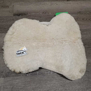 Quilt Sheepskin Half Pad, rolled edge *gc/fair, dirt, stains, dingy, puckers, cut tabs, clumpy, pills, torn edges