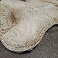 Quilt Sheepskin Half Pad, rolled edge *gc/fair, dirt, stains, dingy, puckers, cut tabs, clumpy, pills, torn edges