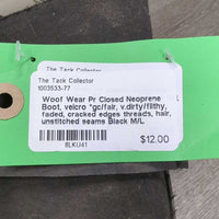 Pr Closed Neoprene Boot, velcro *gc/fair, v.dirty/filthy, faded, cracked edges threads, hair, unstitched seams
