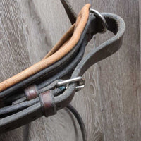 Thick Padded Leather Crank Noseband, Flash *gc, dirt, creases, stain, tight keepers, dry, stiff
