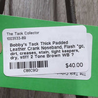 Thick Padded Leather Crank Noseband, Flash *gc, dirt, creases, stain, tight keepers, dry, stiff
