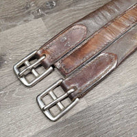 narrow Leather Girth, 1x els *fair, older, stiff, dry, torn/popped elastic, clean, faded, rubs, folded/hard edge
