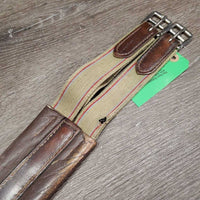 narrow Leather Girth, 1x els *fair, older, stiff, dry, torn/popped elastic, clean, faded, rubs, folded/hard edge
