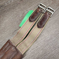 narrow Leather Girth, 1x els *fair, older, stiff, dry, torn/popped elastic, clean, faded, rubs, folded/hard edge
