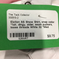 SS Show Shirt, snap collar *fair, v.dingy, older, seam puckers, loose threads
