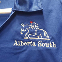 SS V Neck Polo Shirt "Alberta South" *gc, cracking logo, undone stitching, seam stain?dingy
