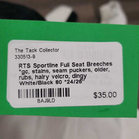 Full Seat Breeches *gc, stains, seam puckers, older, rubs, hairy velcro, dingy
