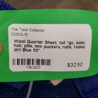Wool Quarter Sheet, tail *gc, older, hair, pills, mnr puckers, rubs, faded, dirt
