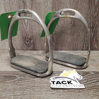 Pr Stirrup Irons, grips *gc, older, dirt, bubbled, rust, rubs, scuffs
