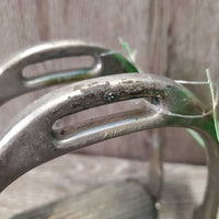 Pr Stirrup Irons, grips *gc, older, dirt, bubbled, rust, rubs, scuffs
