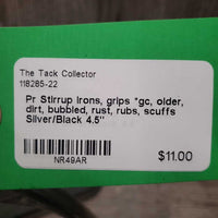 Pr Stirrup Irons, grips *gc, older, dirt, bubbled, rust, rubs, scuffs
