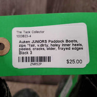 JUNIORS Paddock Boots, zips *fair, v.dirty, holey inner heels, peeled, cracks, older, frayed edges
