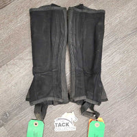 JUNIORS Suede Half Chaps *vgc, clean, rubs, stretched & popped elastics, mnr dirty, unstitched
