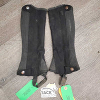 JUNIORS Suede Half Chaps *vgc, clean, rubs, stretched & popped elastics, mnr dirty, unstitched
