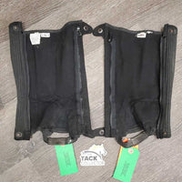 JUNIORS Suede Half Chaps *vgc, clean, rubs, stretched & popped elastics, mnr dirty, unstitched
