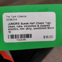 JUNIORS Suede Half Chaps *vgc, clean, rubs, stretched & popped elastics, mnr dirty, unstitched
