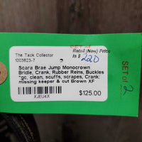 Monocrown Bridle, Crank, Rubber Reins, Buckles *gc, clean, scuffs, scrapes, faded Crank: missing keeper & cut
