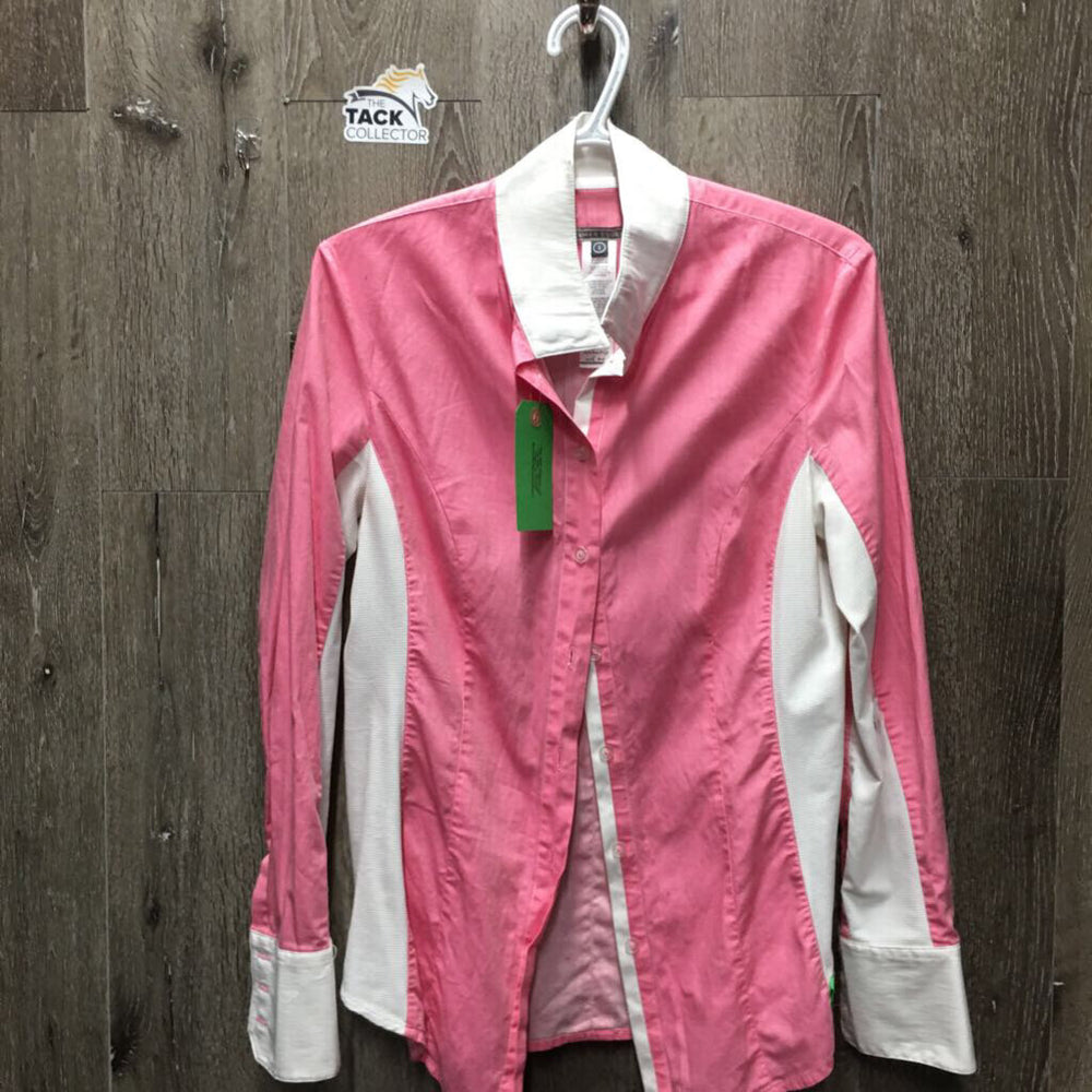 LS Show Shirt, magnetic collar *gc, older, dingy collar, mnr undone & loose stitching, sm hole, rubs & snags